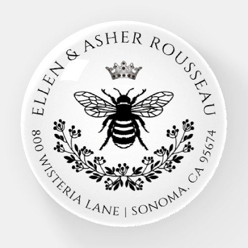 Elegant Bee Floral Newlyweds Name Logo Paperweight