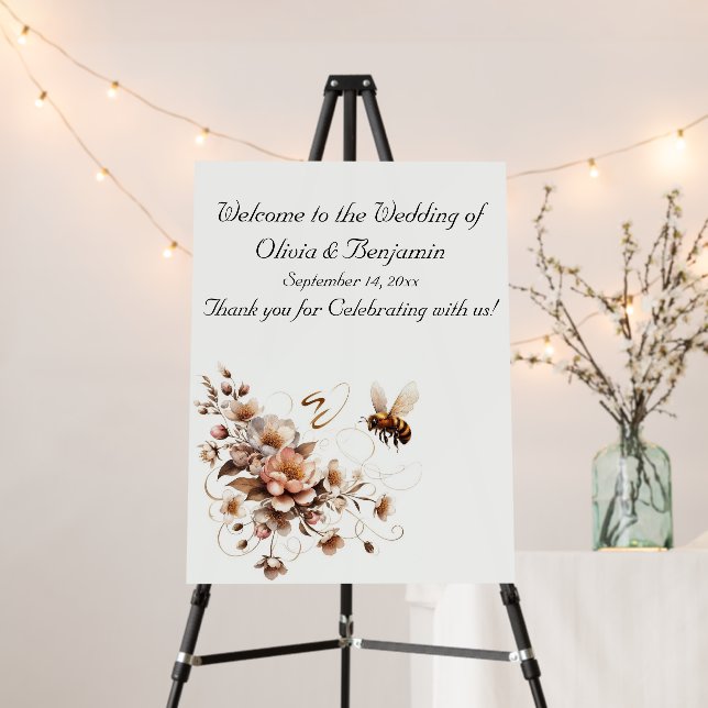 Elegant Bee & Floral Wedding Foam Board Sign (In Situ (Stand))
