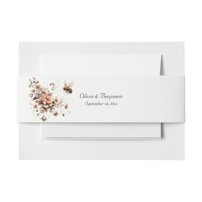Elegant Bee & Floral Wedding Invitation Belly Band (Front Example)