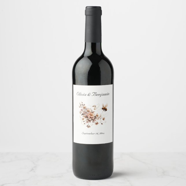 Elegant Bee & Floral Wedding Label Set (Front)