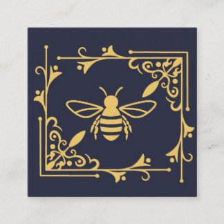 Elegant Bee Logo Bee Beekeeping Navy Blue  Square Business Card