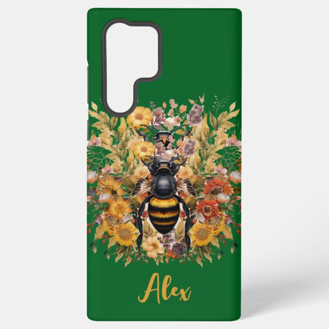 Elegant Bee & Sunflowers with Custom Name Samsung Galaxy Case (Back)