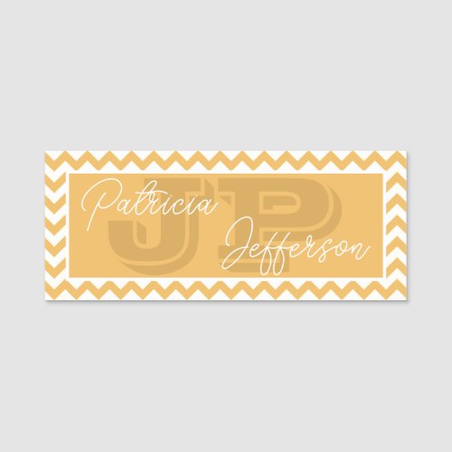 Elegant Beeswax Yellow Chevron Modern Monogrammed Name Tag