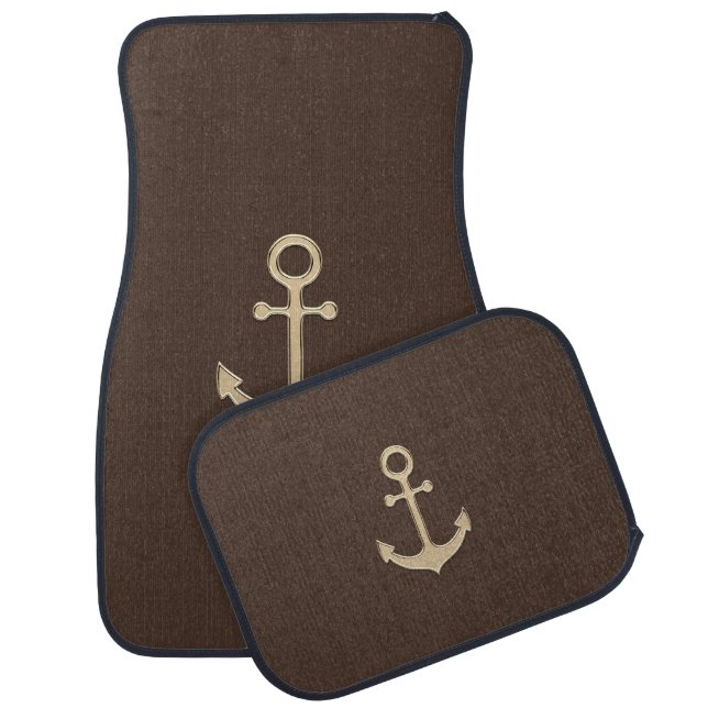 Elegant Beige Anchor on Brown Car Floor Mat (Set)