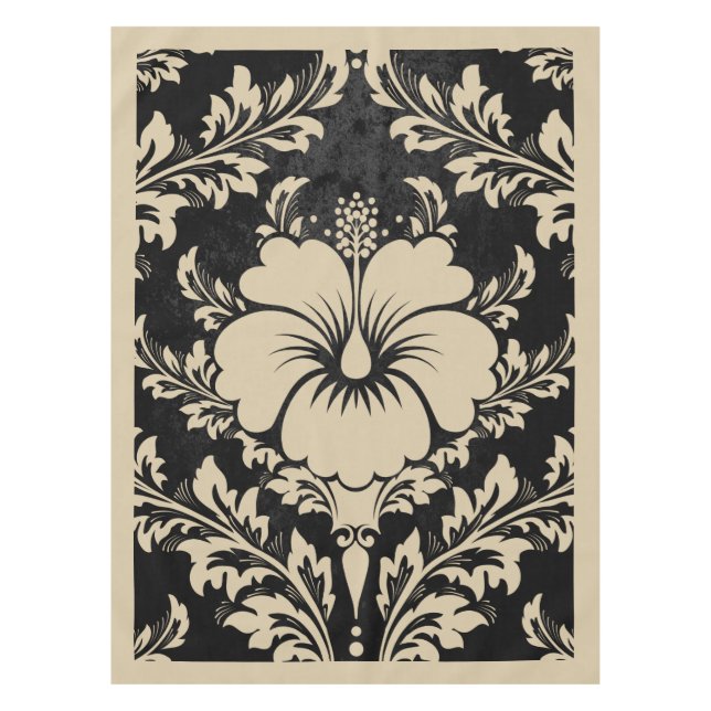 Elegant beige and black damask elegant tablecloth (Front)