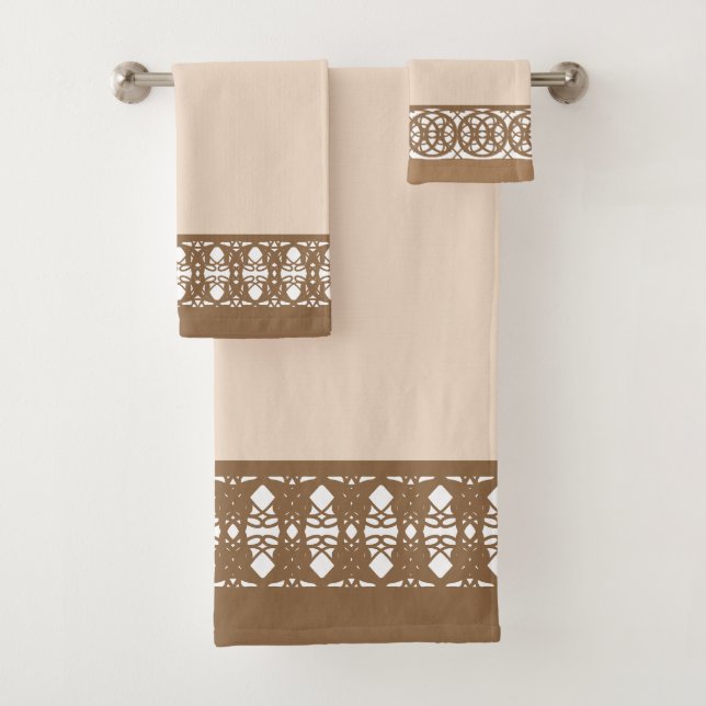 Elegant Beige and Brown Bath Towel Set (Insitu)