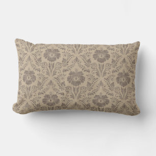 Elegant Beige and Brown Floral Damask Lumbar Pillow