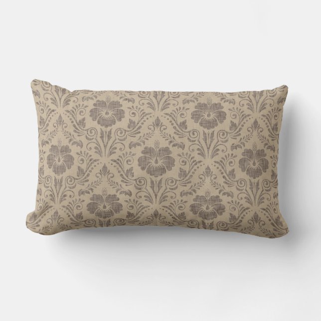 Elegant Beige and Brown Floral Damask  Lumbar Pillow (Front)