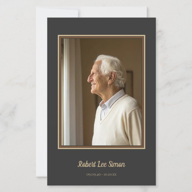 Elegant Beige and Charcoal Memorial Photo Funeral (Front)