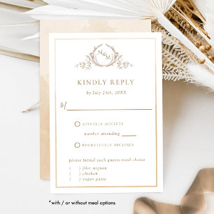 Elegant Beige and Cream Monogram, Watercolor RSVP Card