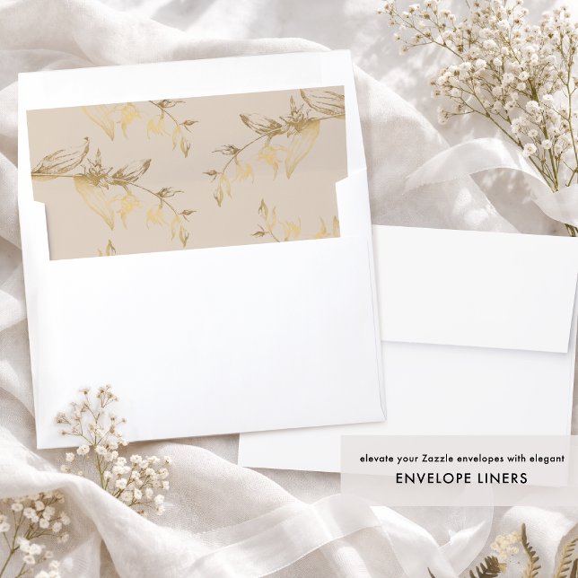Elegant Beige and Gold Foil Hand-drawn Floral Envelope Liner (Creator Uploaded)