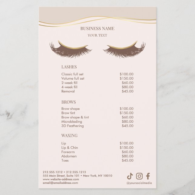 Elegant Beige and Gold Salon Price List Menu Flyer (Front)