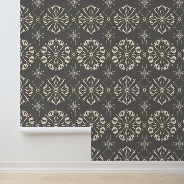 Elegant Beige and Gray Floral Geometric Design Wallpaper (Application)