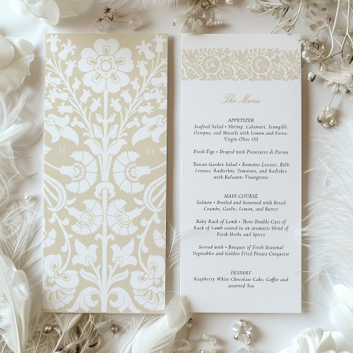 Elegant Beige and Ivory Floral Wedding Menu Card