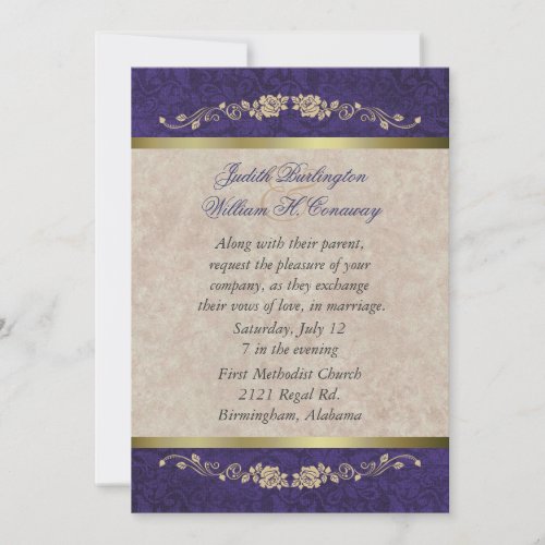 Elegant Beige and Purple Wedding Invitation