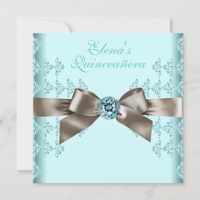 Elegant Beige and Teal Blue Quinceanera Invitation (Front)