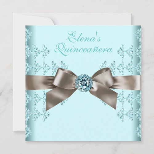 Elegant Beige and Teal Blue Quinceanera Announcements