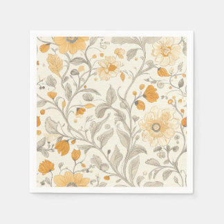 Elegant Beige and Yellow Botanical Illustration Napkins