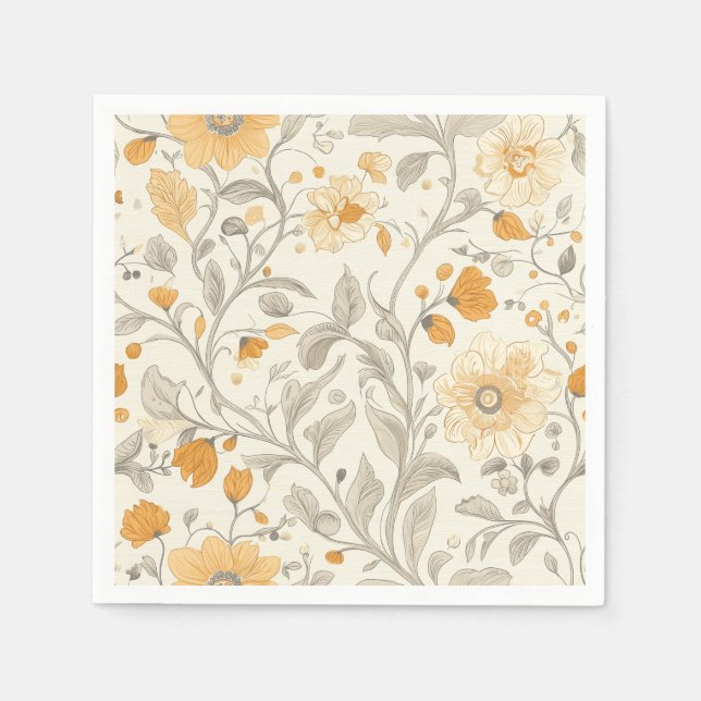 Elegant Beige and Yellow Botanical Illustration Napkins (Front)