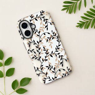 Elegant Beige Black Botanical Vine Pattern iPhone 16 Case