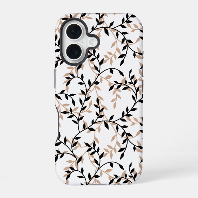Elegant Beige Black Botanical Vine Pattern Iphone Case (Back)