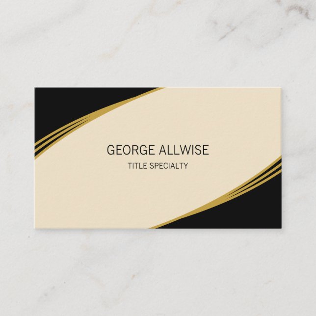 Elegant Beige, Black & Golden Business Card (Front)