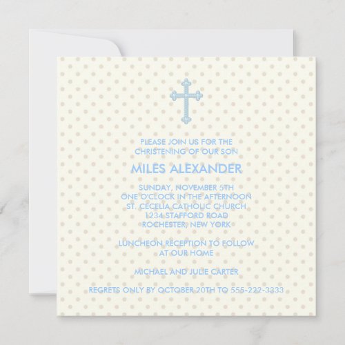 Elegant Beige Blue Cross Boys Christening Invitations