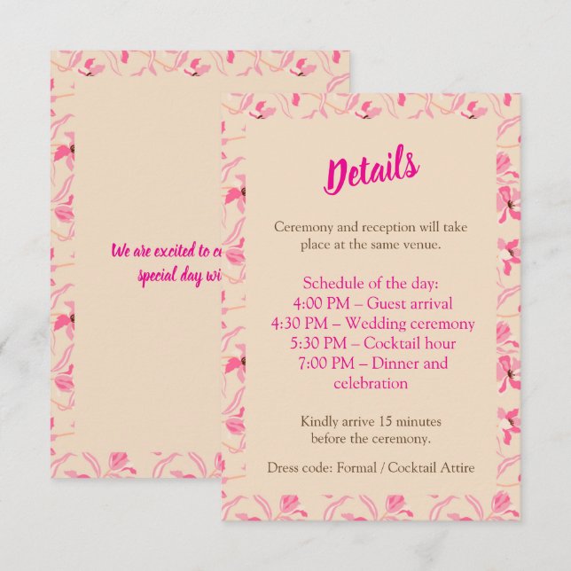 Elegant Beige & Blush Pink Floral Wedding Enclosure Card (Front/Back)