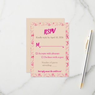 Elegant Beige & Blush Pink Floral Wedding  RSVP Card