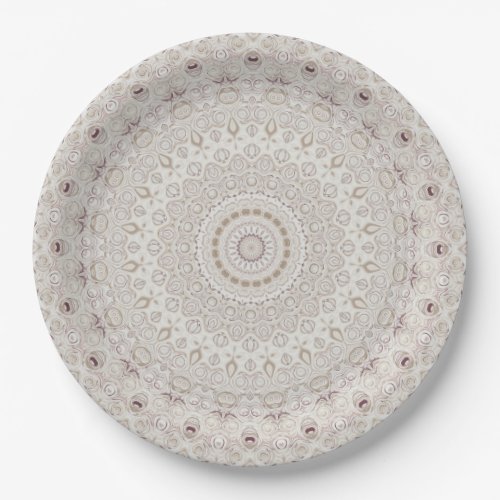 Elegant Beige Boho Medallion Design Paper Plates