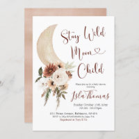 Elegant Beige Boho Moon Baby Shower Invitation