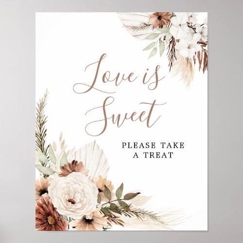 Elegant Beige Boho Pampas Grass Love is Sweet Poster