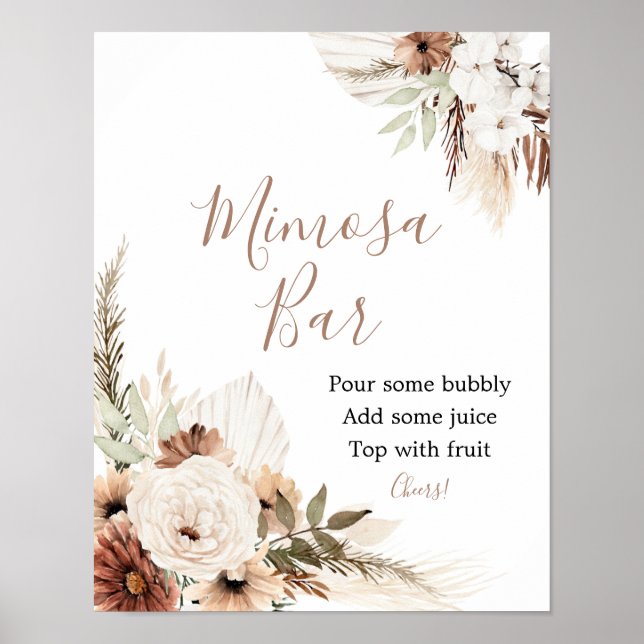 Elegant Beige Boho Pampas Grass Mimosa Bar Sign (Front)