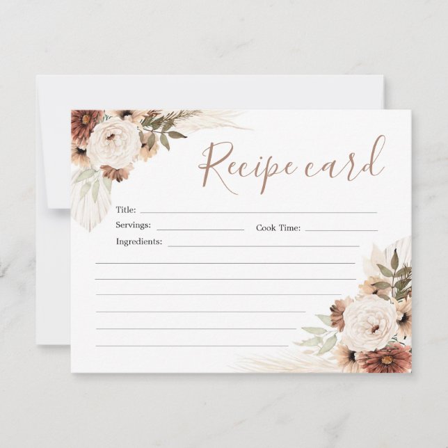 Elegant Beige Boho Pampas Grass Recipe Card (Front)