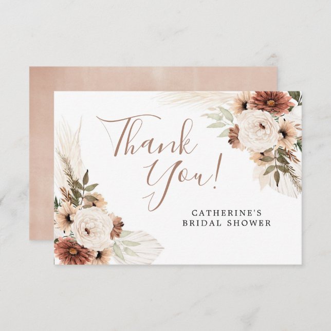 Elegant Beige Boho Pampas Grass Thank You Card (Front/Back)