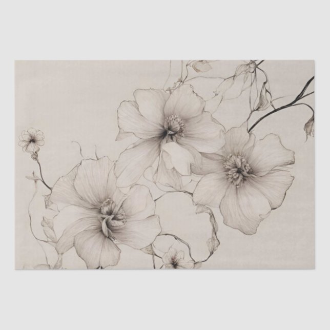 Elegant Beige Boho Style Floral Pattern Tissue Paper (Front)