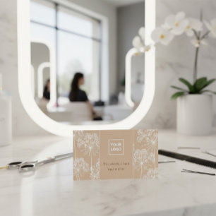 Elegant Beige Botanical Hair Stylist Business Card