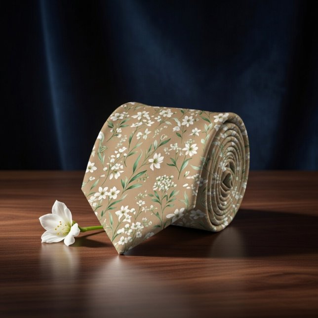 Elegant Beige Botanical Neck Tie (Creator Uploaded)
