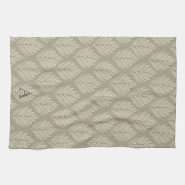 Elegant Beige Botanical Pattern Custom Kitchen Towel (Horizontal)