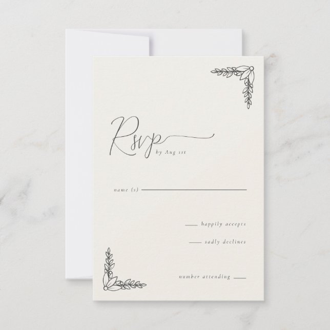 Elegant Beige Botanical RSVP Card (Front)