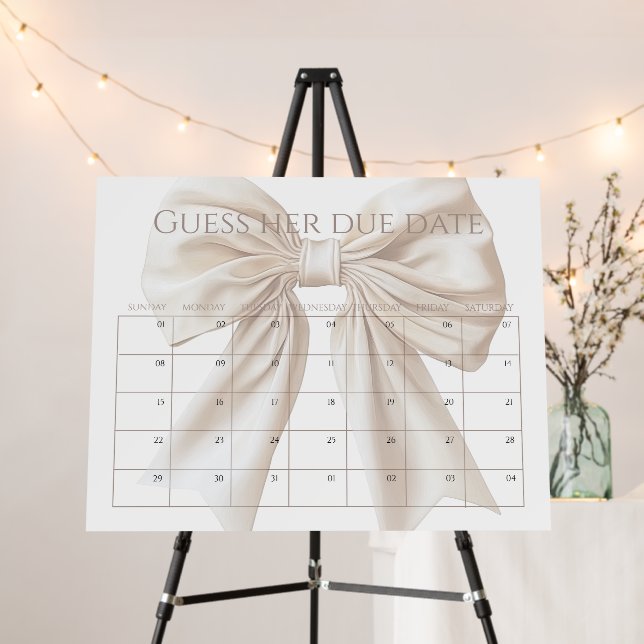 Elegant Beige Bow Due Date Guess Game Foam Board (In Situ (Stand))
