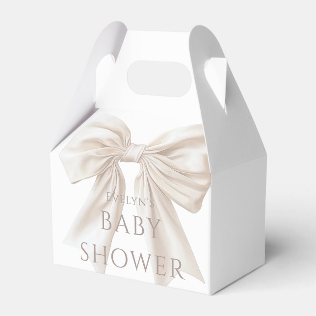 Elegant Beige Bow Gender Neutral Baby Shower  Favor Boxes (Front Side)