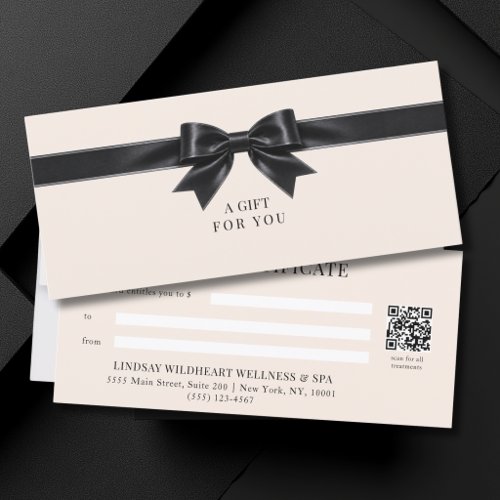 Elegant Beige Bow QR Code Gift Certificate