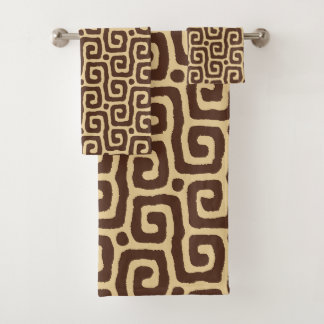 Elegant Beige &Brown Abstract Pattern Custom Name Bath Towel Set