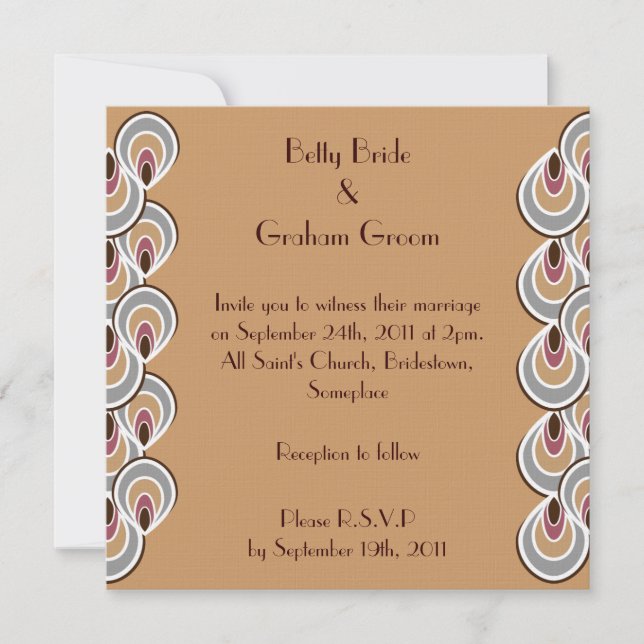 Elegant Beige & Brown Art Deco Linen Invites (Front)