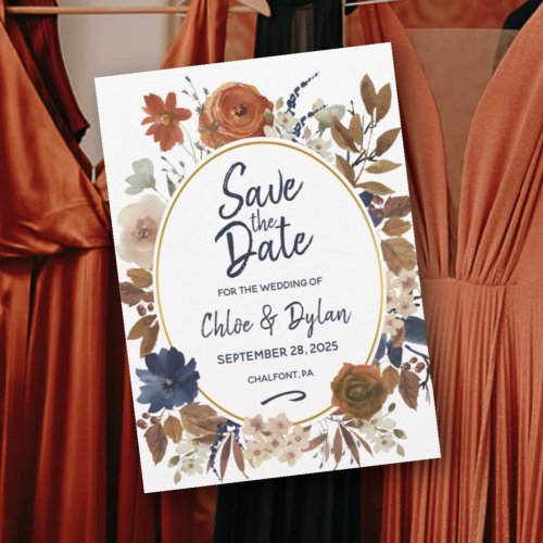 Elegant Beige Brown Blue Save The Date