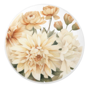 Elegant Beige Brown Flowers Floral Ceramic Knob