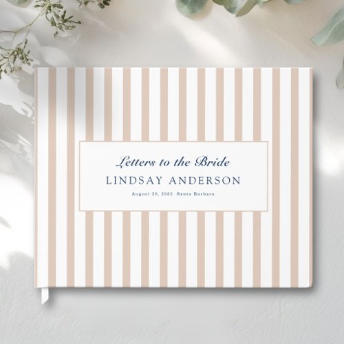 Elegant Beige Brown White Stripes Bridal Shower Guest Book