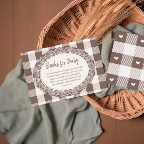 Elegant Beige Buffalo Check Books for Baby Shower Enclosure Card