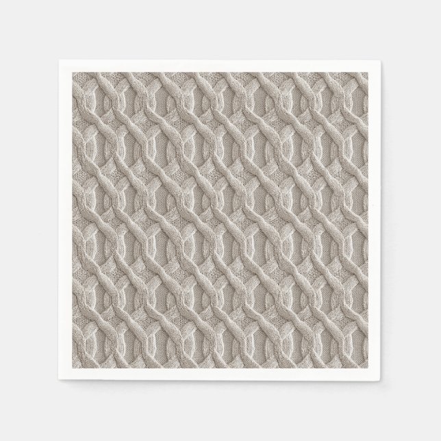 Elegant Beige Cable Knit Pattern  Napkins (Front)